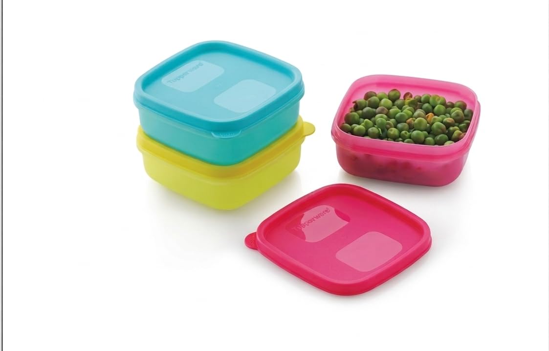 Mastercook Square Plastic Food Storage Container, 200 Ml, 9.0 X 9.0 X 4.6 Cm, Multicolour, Set Of 3 (Pp151)