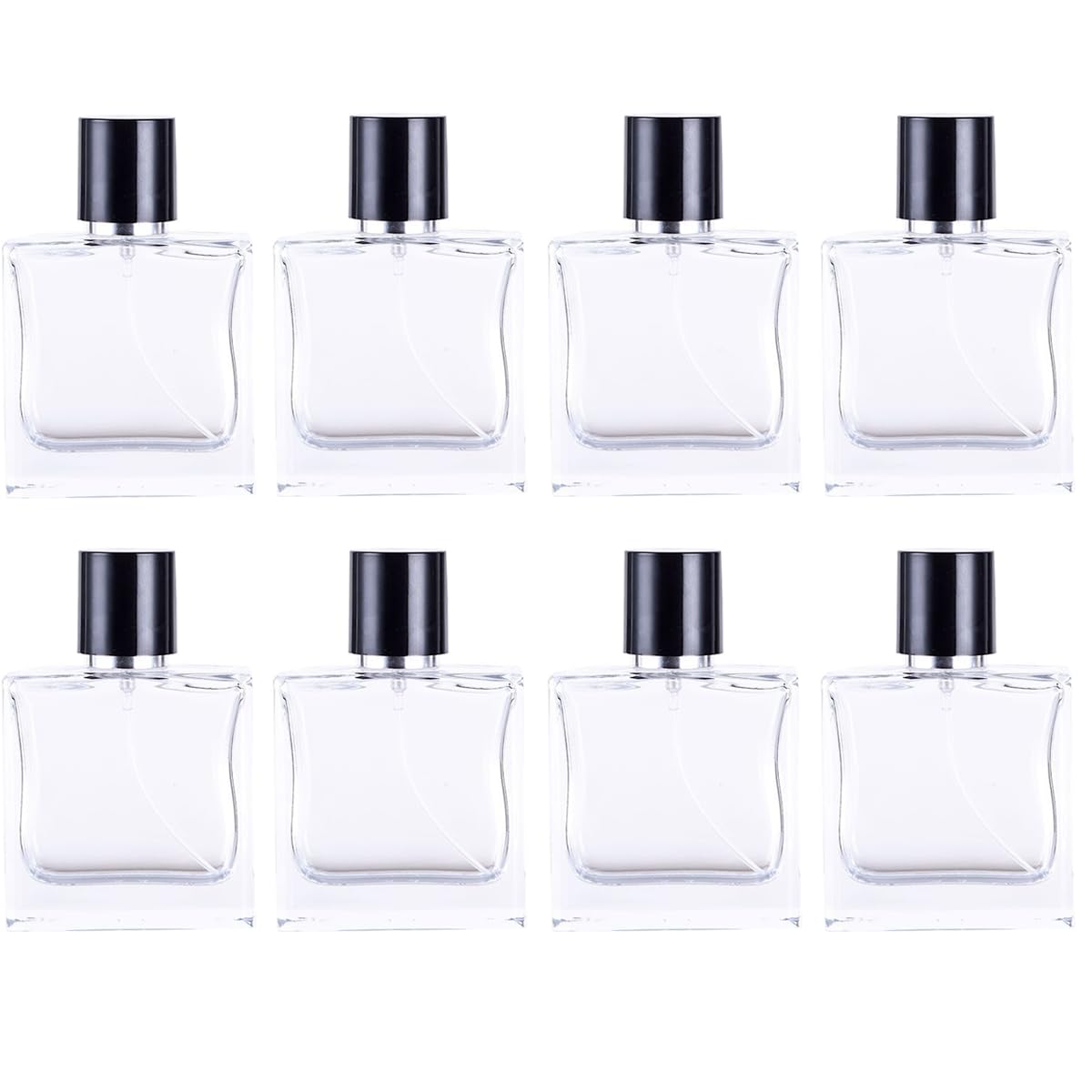 Rixoxo Empty Perfume Bottle Refillable 8PCS 50ml Glass Square Flat Clear Travel Spray Atomizer Container Perfume Fine Mist Spray