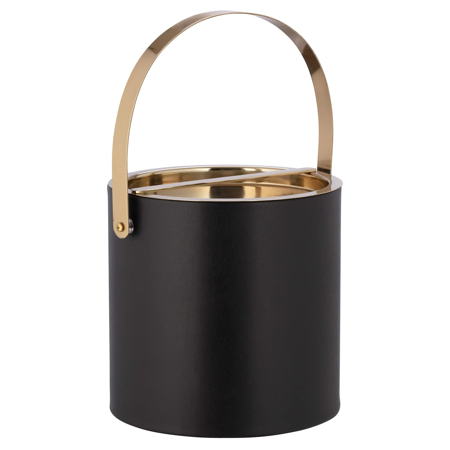 Kraftware Polished Gold Arch Handle & Bridge Cover: Black Milan 3Qt Ice Bucket, 3 Quarts