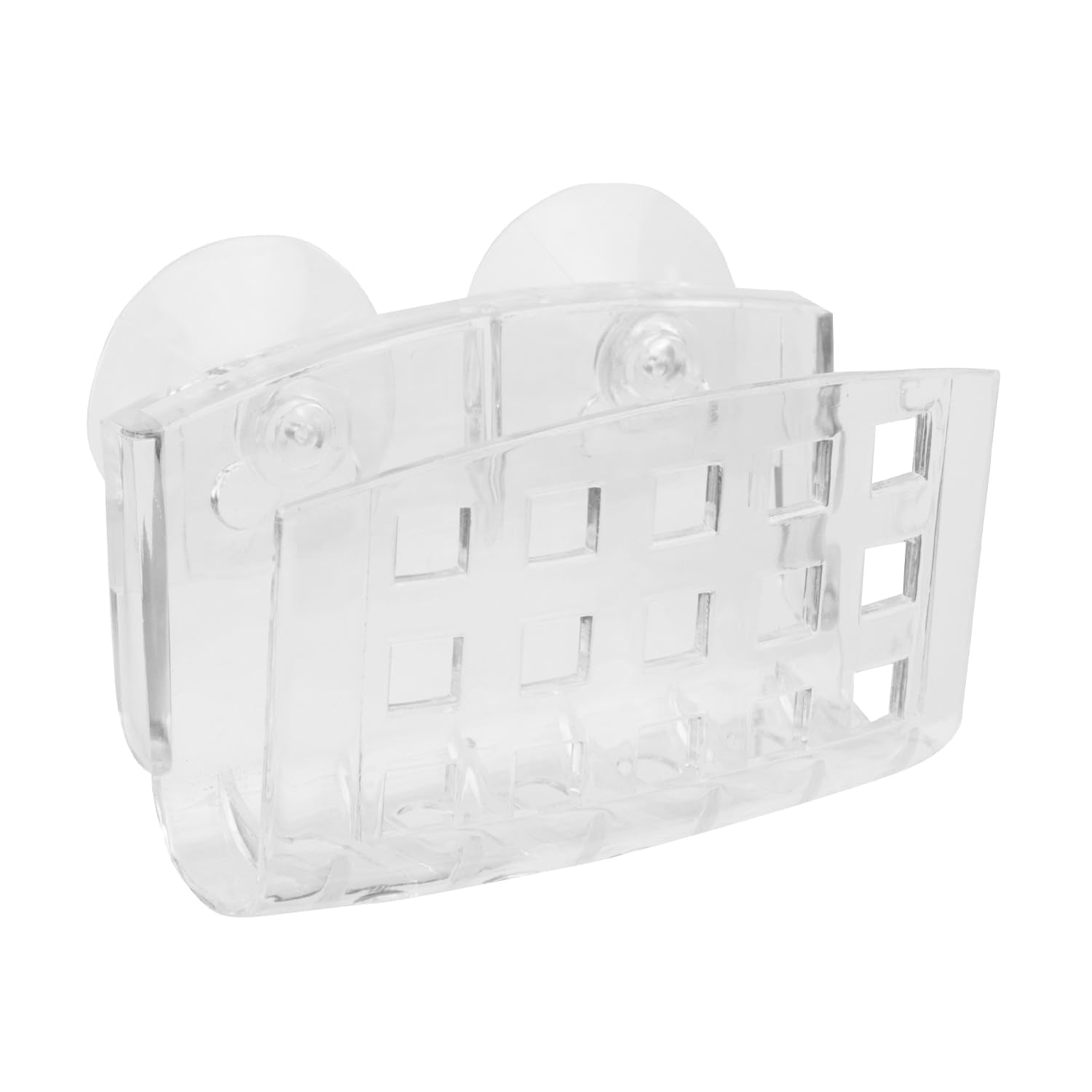 Home Basics Clear Suction Holder For Kitchen & Bathroom Sink Sponge, Scrubber, And Soap Organizer With 2 Suction Cups | Open Gri