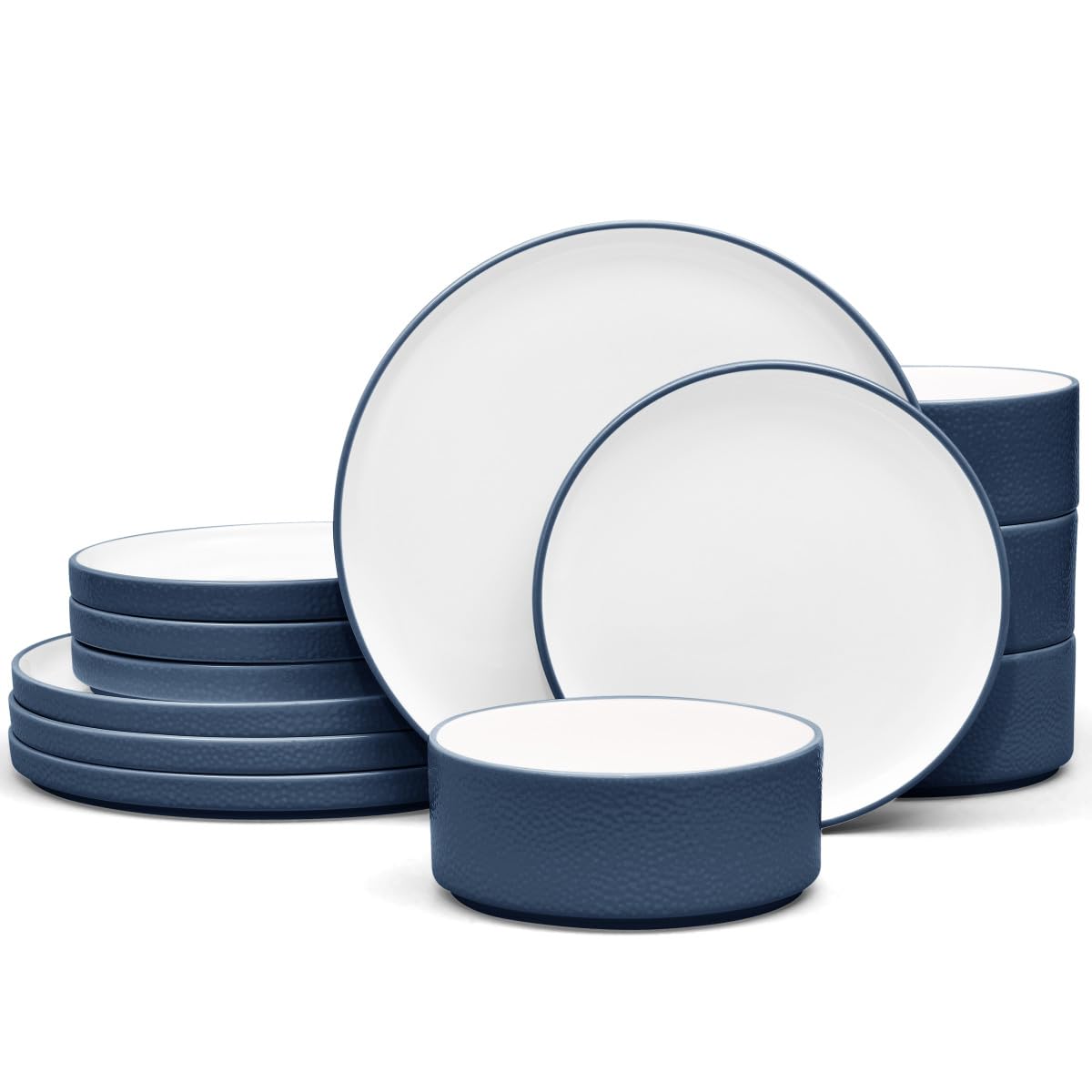 Noritake ColorTex Stone Blue 12-Piece Dinnerware Set, Service for 4