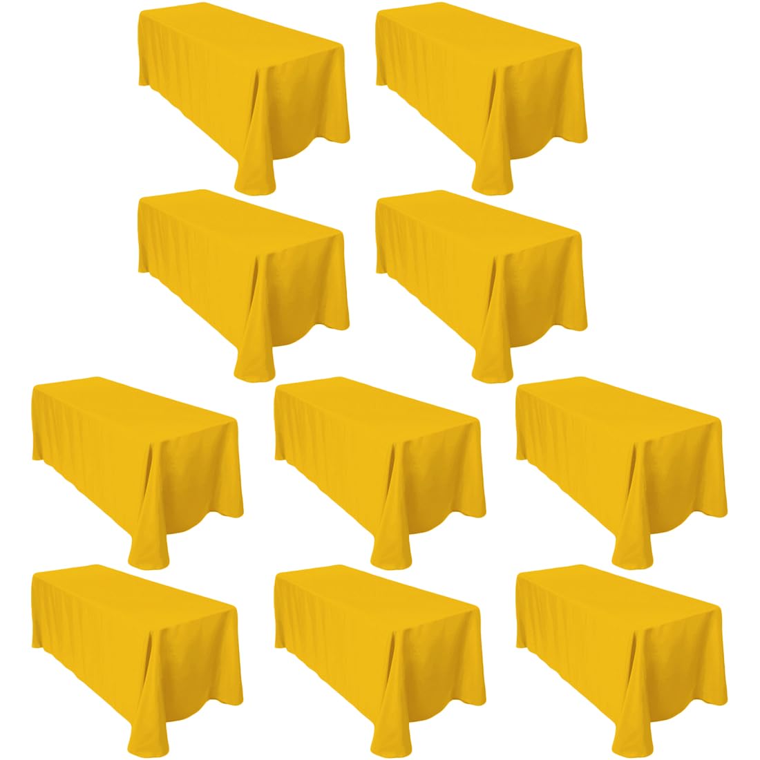 Ltc Linens Bulk 10-Pack Gold Rectangular Tablecloths 90 In X 156 In With Rounded Corners - Ideal For 8 Ft Tables With Floor-Leng
