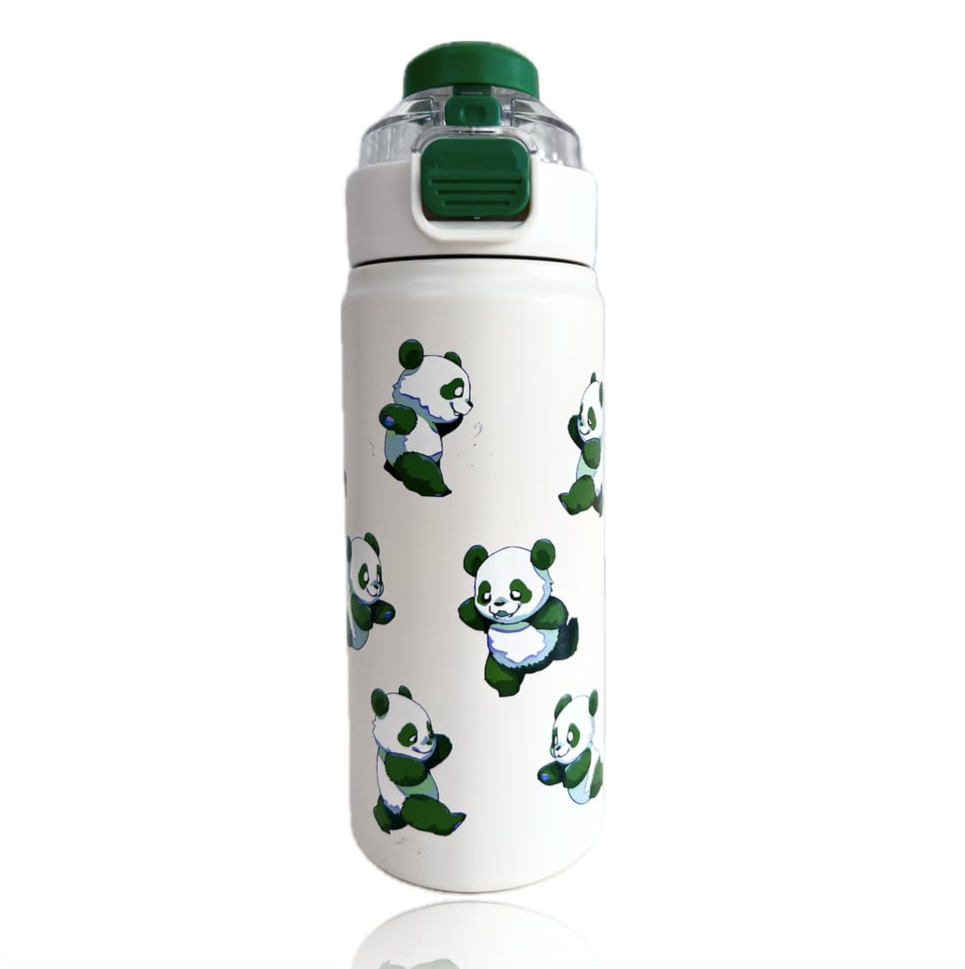 CoPlanaire Panda Stainless Steel Water Bottle with Flip Top 17oz Double Insulated Reusable Drinking Bottle for School, Gym and W