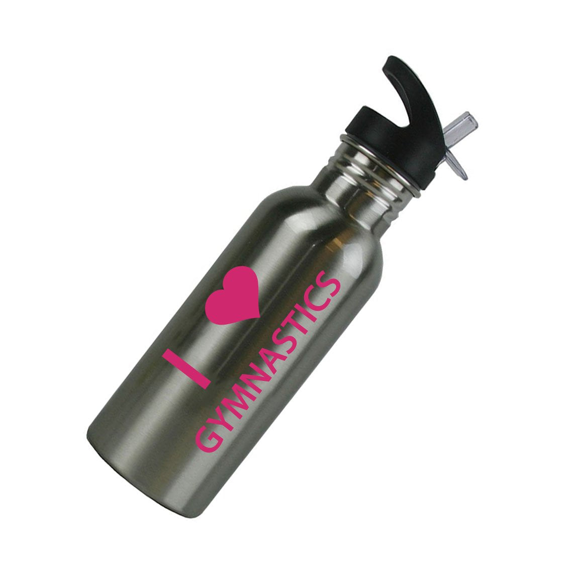 Customgiftsnow I Love Gymnastics Stainless Steel Water Bottle With Straw Top 20 Ounce 600Ml Sport Water Bottle (Hot Pink)