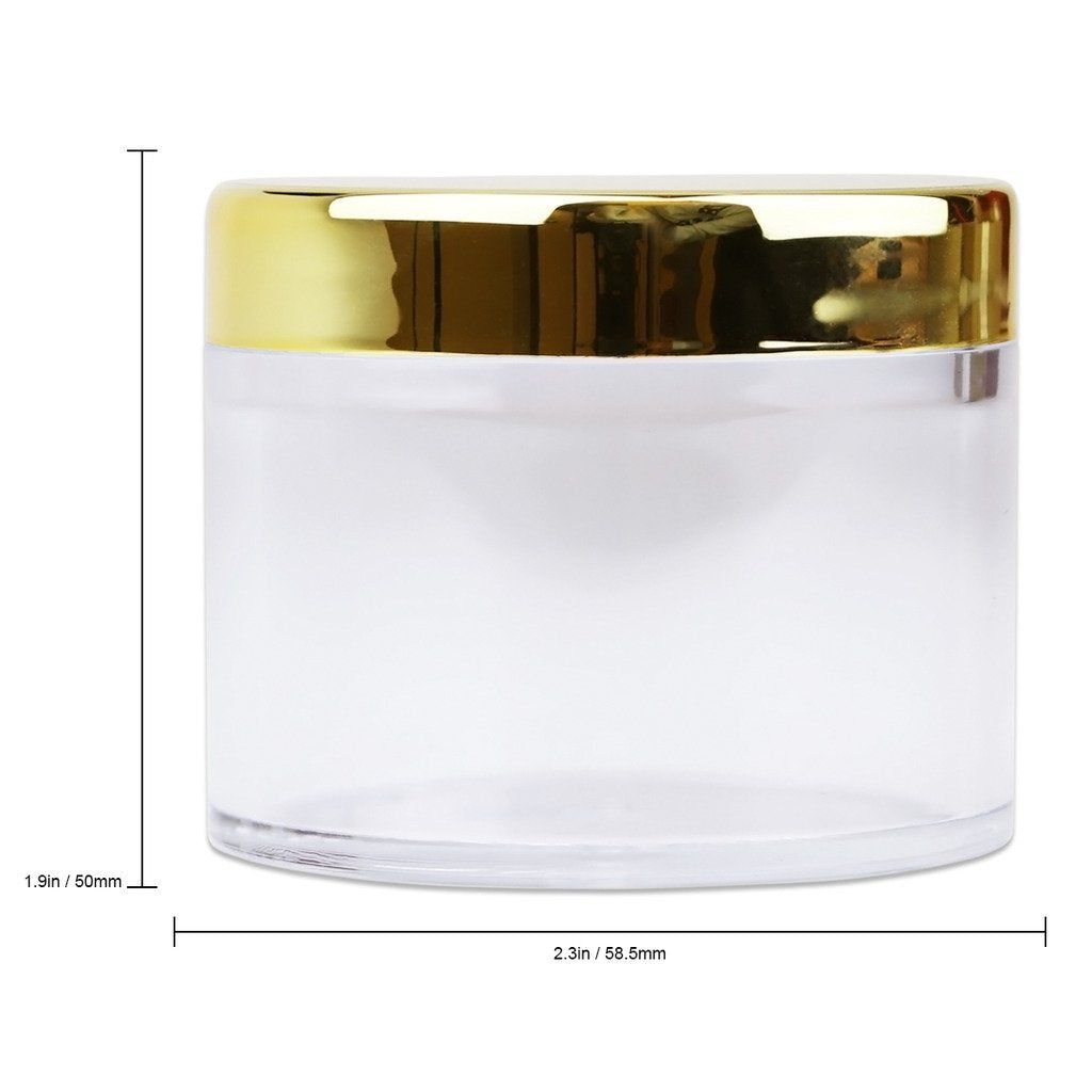 Beauticom 2 Oz./ 60 Grams/ 60 Ml (Quantity: 12 Packs) Thick Wall Round Clear Plastic Leak-Proof Jars Container With Gold Lids Fo