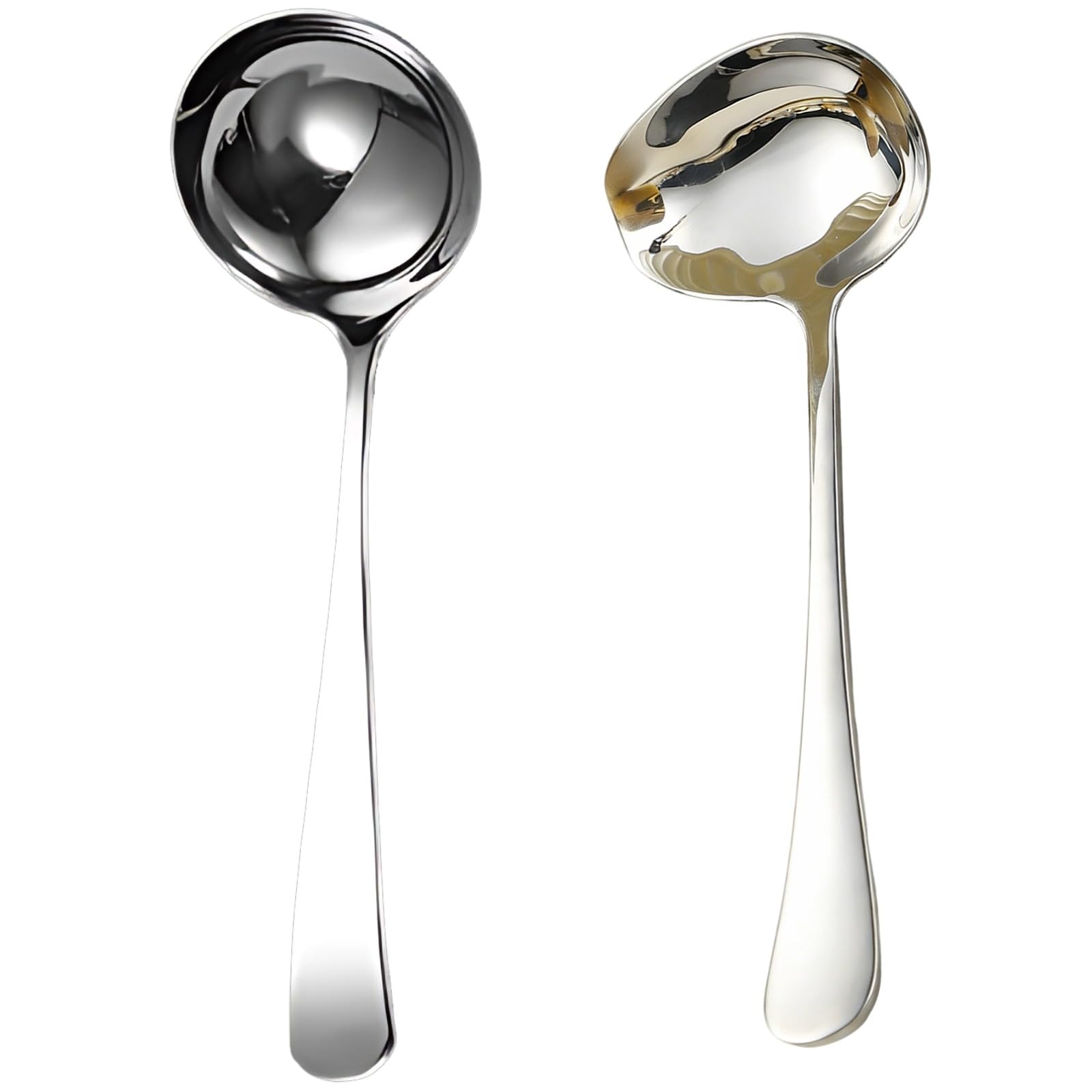 2 Pcs Stainless Steel Sauce Ladle Set, Including Gravy Ladle & Round Soup Ladle, 304 Stainless Steel with Ergonomic Handle for K