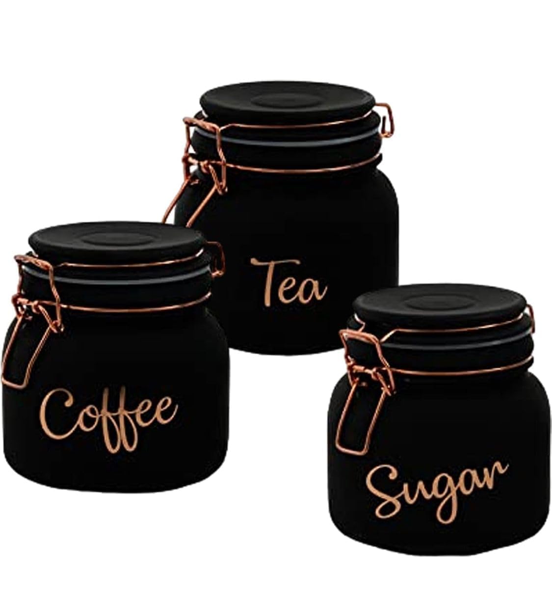 Czzgsm Black Tea Sugar Coffee Containers 860 Ml Set-3, Canisters For Kitchen Storage Container With Lid For Tea Coffee & Sugar F