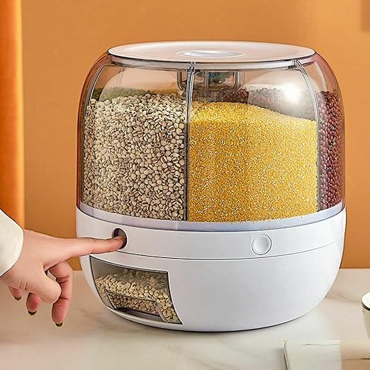 Royser Rotating Rice And Grain Dispenser With Lid For Kitchen  Modular Storage Container For Dry Food, Dal, Cereal, Flour  Pla