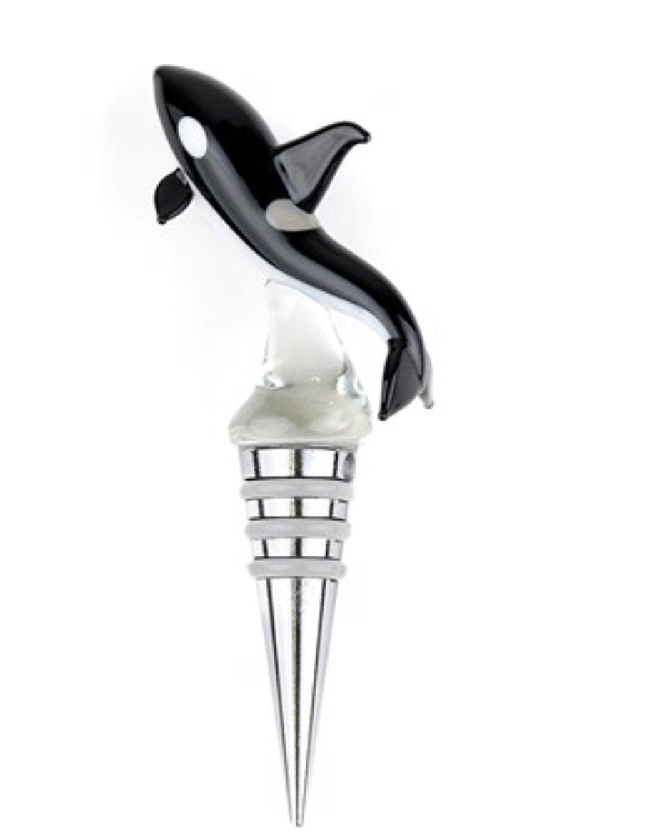 Art Glass Bottle Stopper Orca Whale