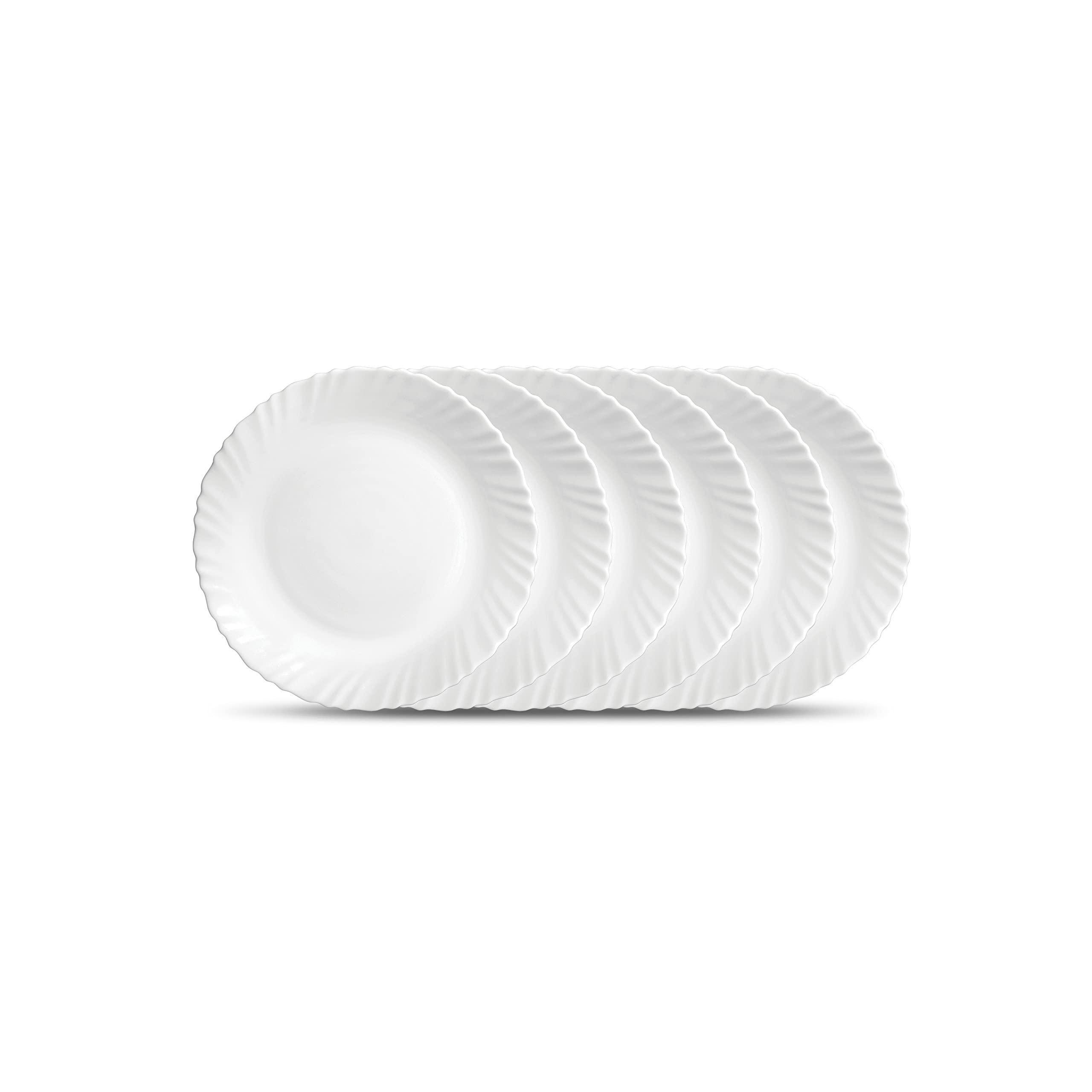 La Opala Diva Classique Collection Opal Glass Crockery | Quarter Plate Set Of 6 | Plain White Side Plate For Snacking & Gifting 