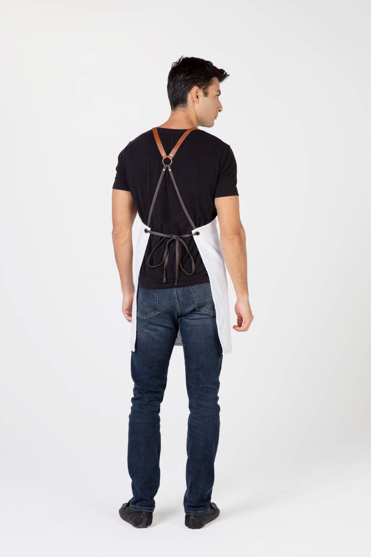 Betty Dain Brooklyn Denim, Cotton-Blend Apron, Adjustable Leather Straps, Front Pockets With Ample Storage, Machine Washable, On