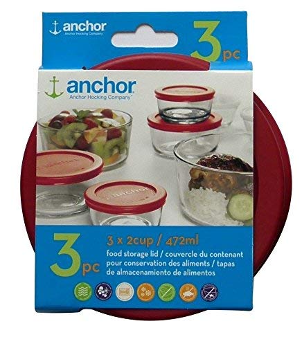 Anchor Hocking Replacement Lid 2 Cup / 472 Ml, Set Of 3 Lids, Red Round