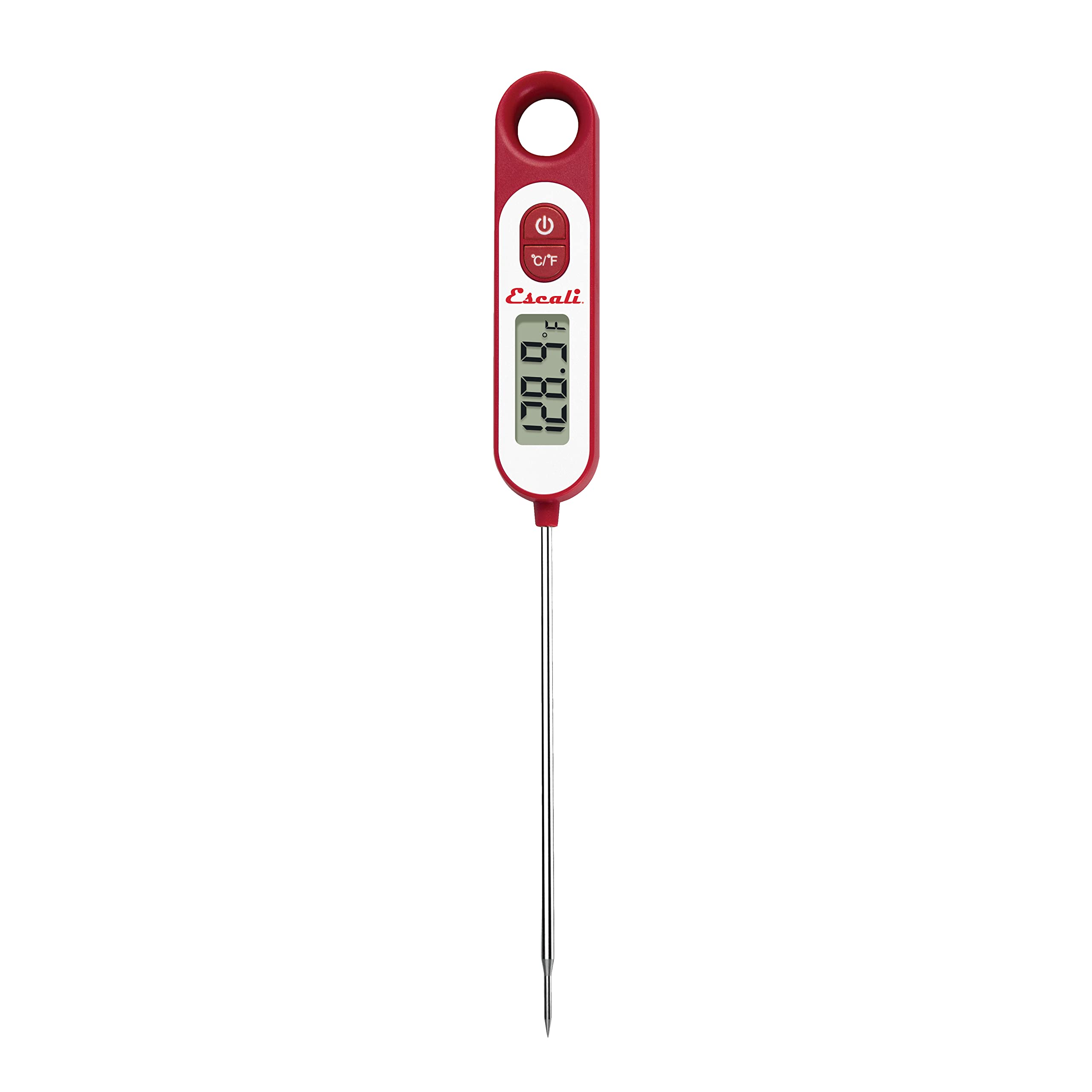 Escali Long Stem Digital Thermometer For Meat, Frying, Cooking, Candy And Kitchen Use, Extra Long 5.6-Inch Probe, Red