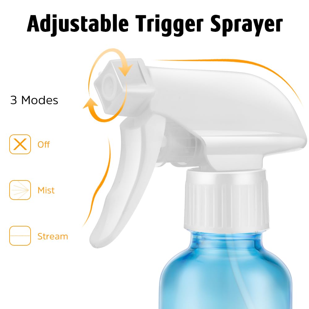 Tecohouse Glass Spray Bottles 4 Oz, 2 Pack Spray Bottles For Hair Empty Refillable Fine Mist Sprayer With Labels, Funnel, Pipett