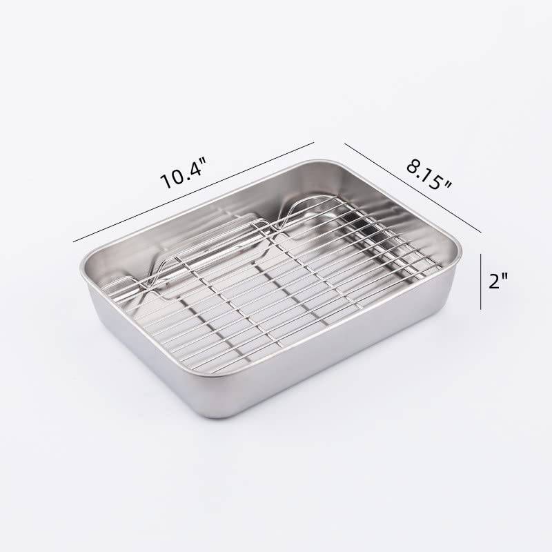 Small Baking Sheet Pan With Wire Rack Set [1 Pans + 1 Racks] Stainless Steel Cookie Pan Baking Tray Size 10.4 X 8.15 X 2 Inch
