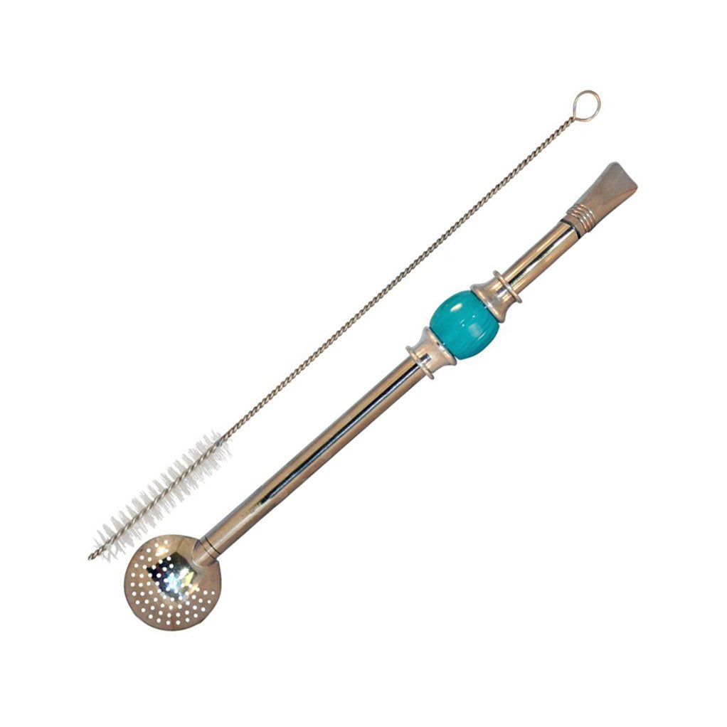 Rechere Stainless Steel Yerba Mate Tea Bombilla Gourd Drinking Straw Filter Silver (Blue)