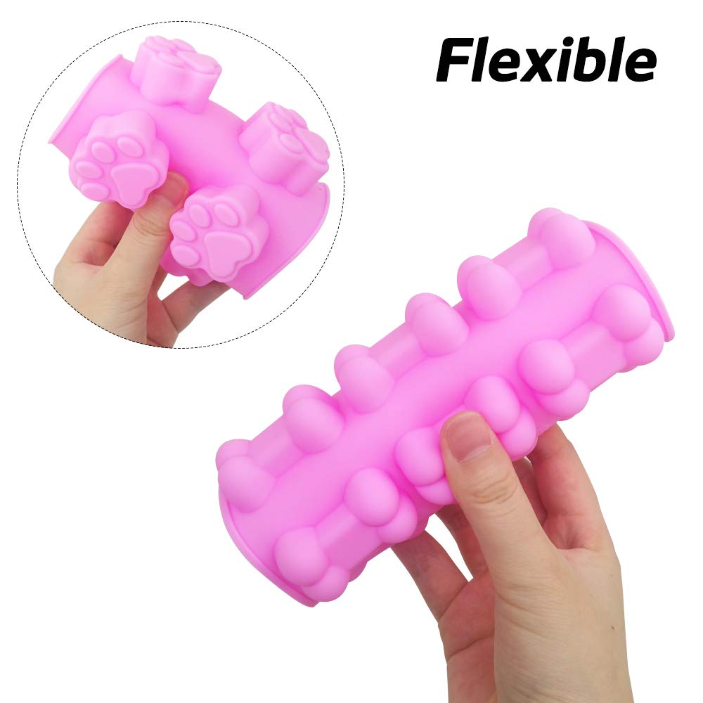 Set Of 7, Puppy Dog Paw And Bone Silicone Molds With Stainless Steel Bone Cookie Cutter, Findtop Food Grade Silicone Molds (Pink