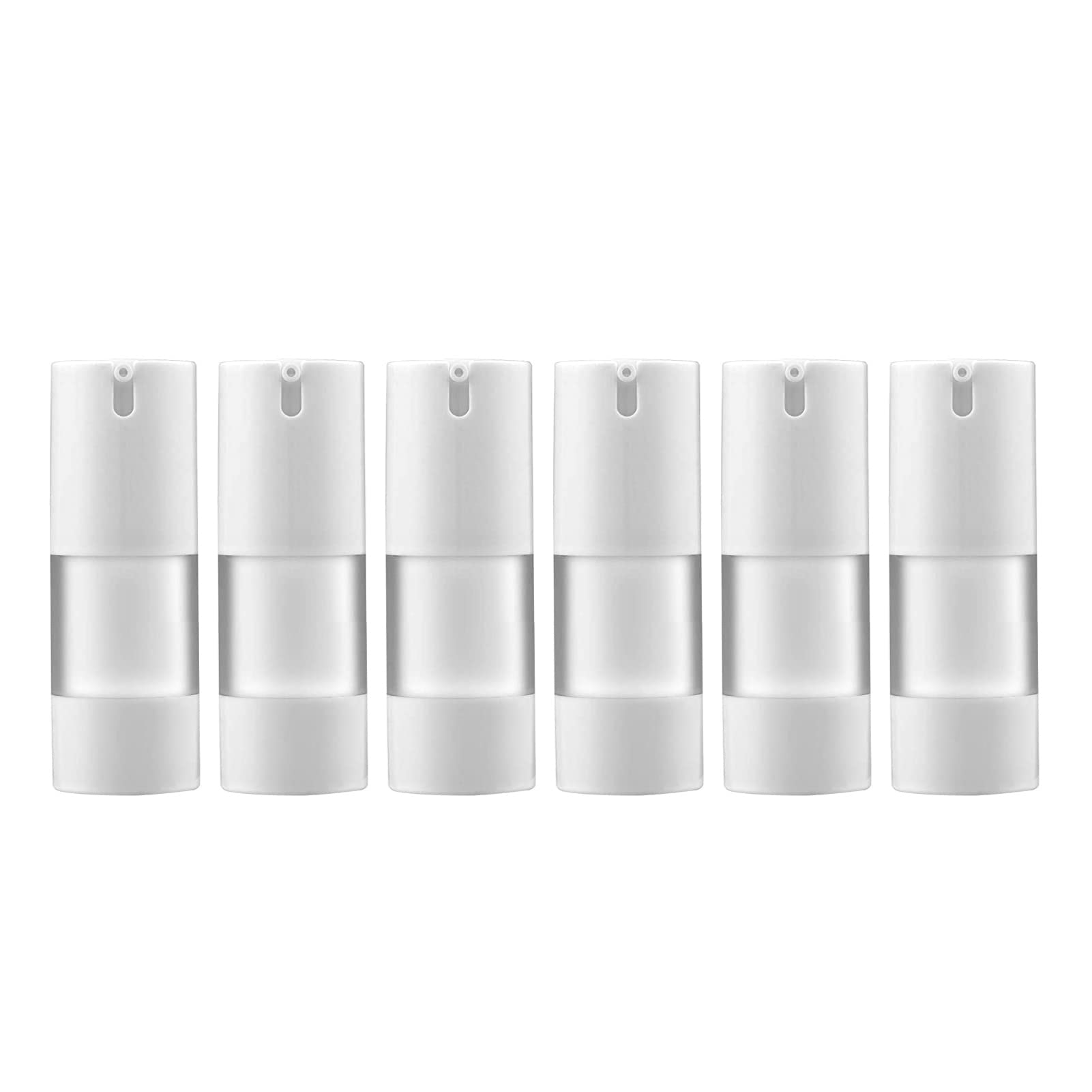 Longway 0.5 Oz 15Ml Airless Pump Bottles,Small Plastic Travel Vacuum Cosmetic Pump Bottles For Lotion And Cream(Pack Of 6, Frost