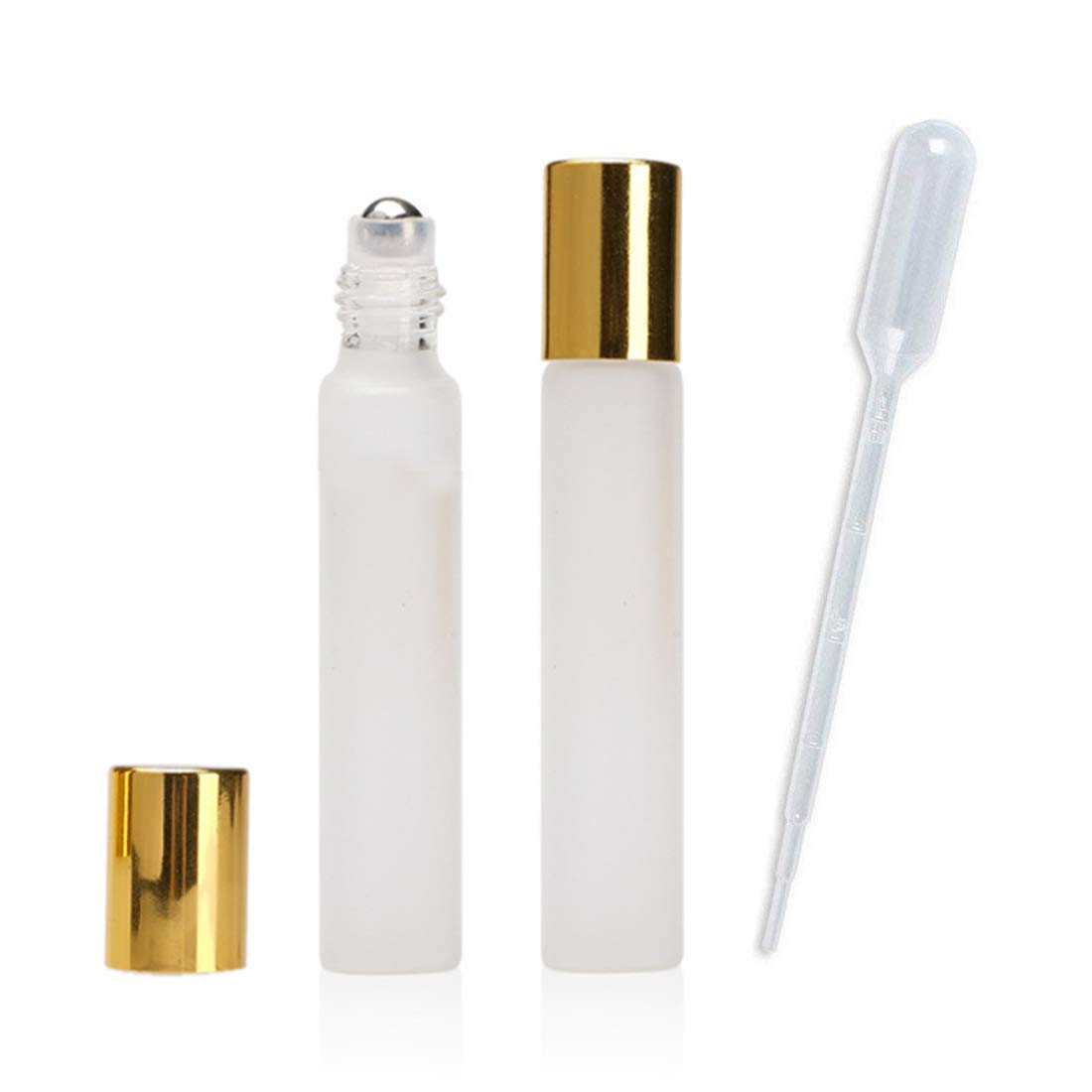 12Pcs 10ml Refillable Empty Frosted Glass Roller Bottles Vials Cosmetic Container with Stainless Steel Roller Ball and Gold Cap 