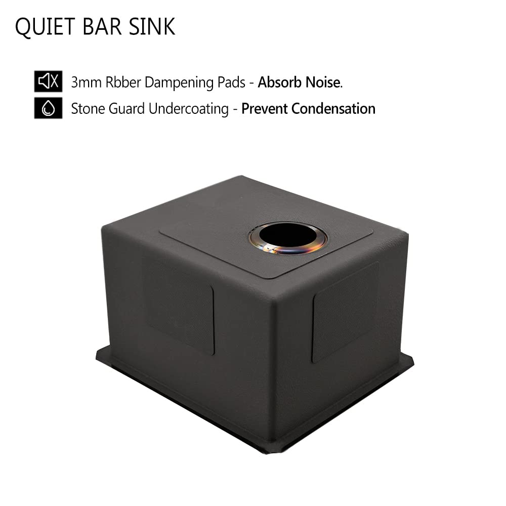 Boomhoze Black Undermount Bar Sink, 15 X 17 Inch Undermount Kitchen Sink Small Wet Bar Sink 16 Gauge Stainless Steel Black Bar S