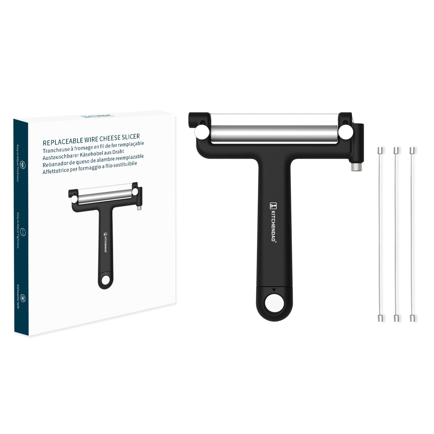 Kitchendao Adjustable Wire Cheese Slicer Cutter, 50% Stronger Wires With 2Nd Gen Wire Fixing Mechanism, Adjustable Hand-Held Wir