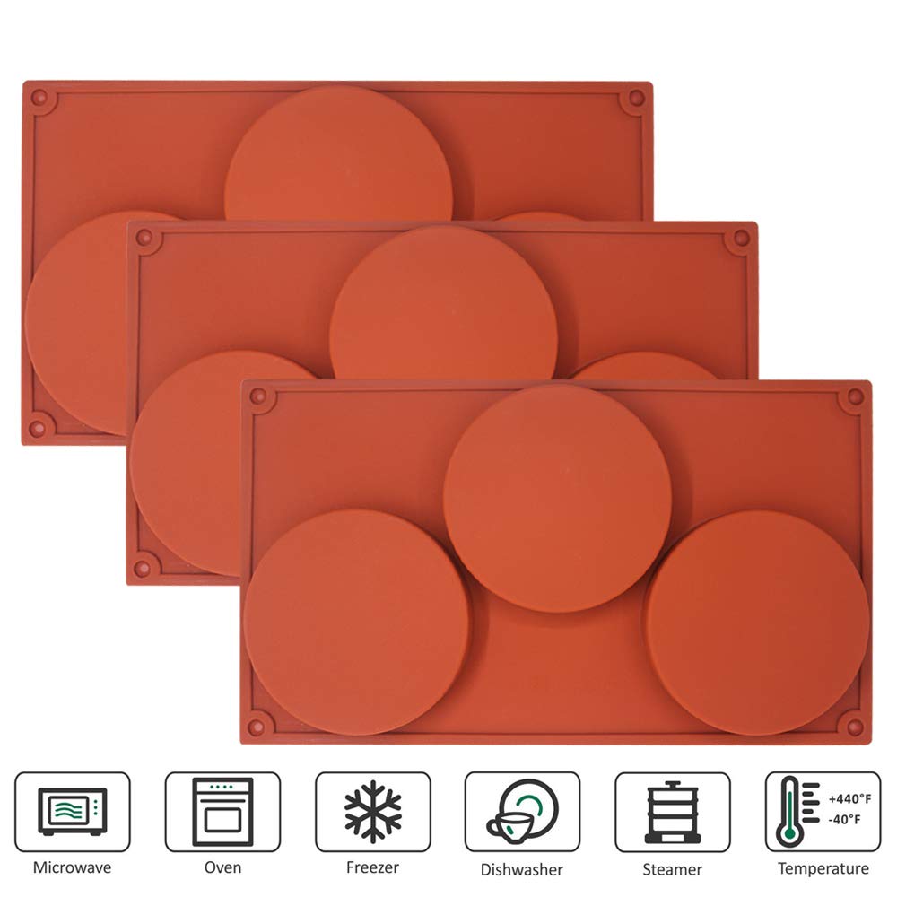 Sourceton 3-Cavity Large Round Silicone Disc Cake Mold, 3 Pcs Pack Non-Stick Baking Molds Cake, Candy, Soap, Resin Art