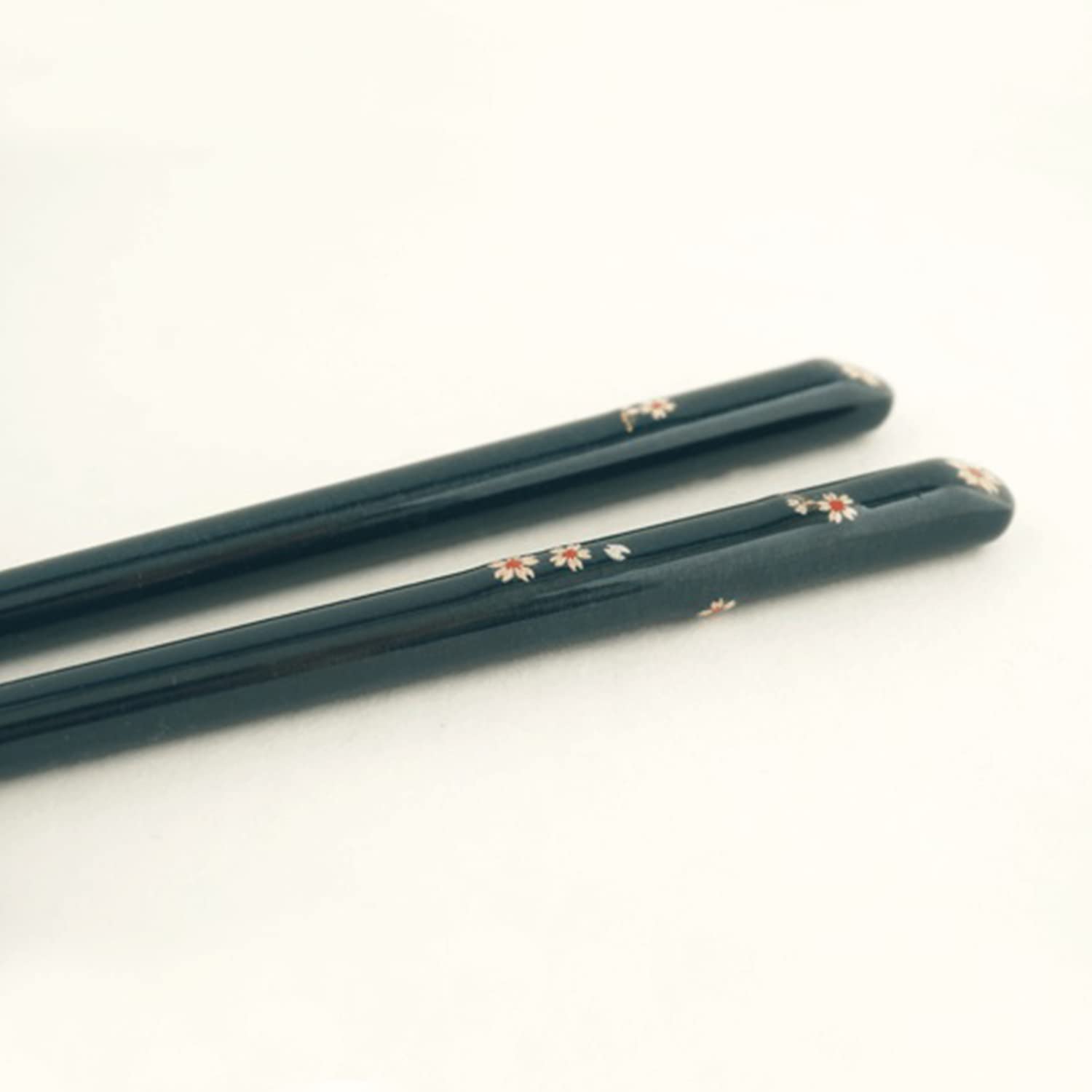Japanese Natural Lacquered Wooden Chopsticks - Handmade In Japan - 9.25 In - Cherry Blossom (Blue)
