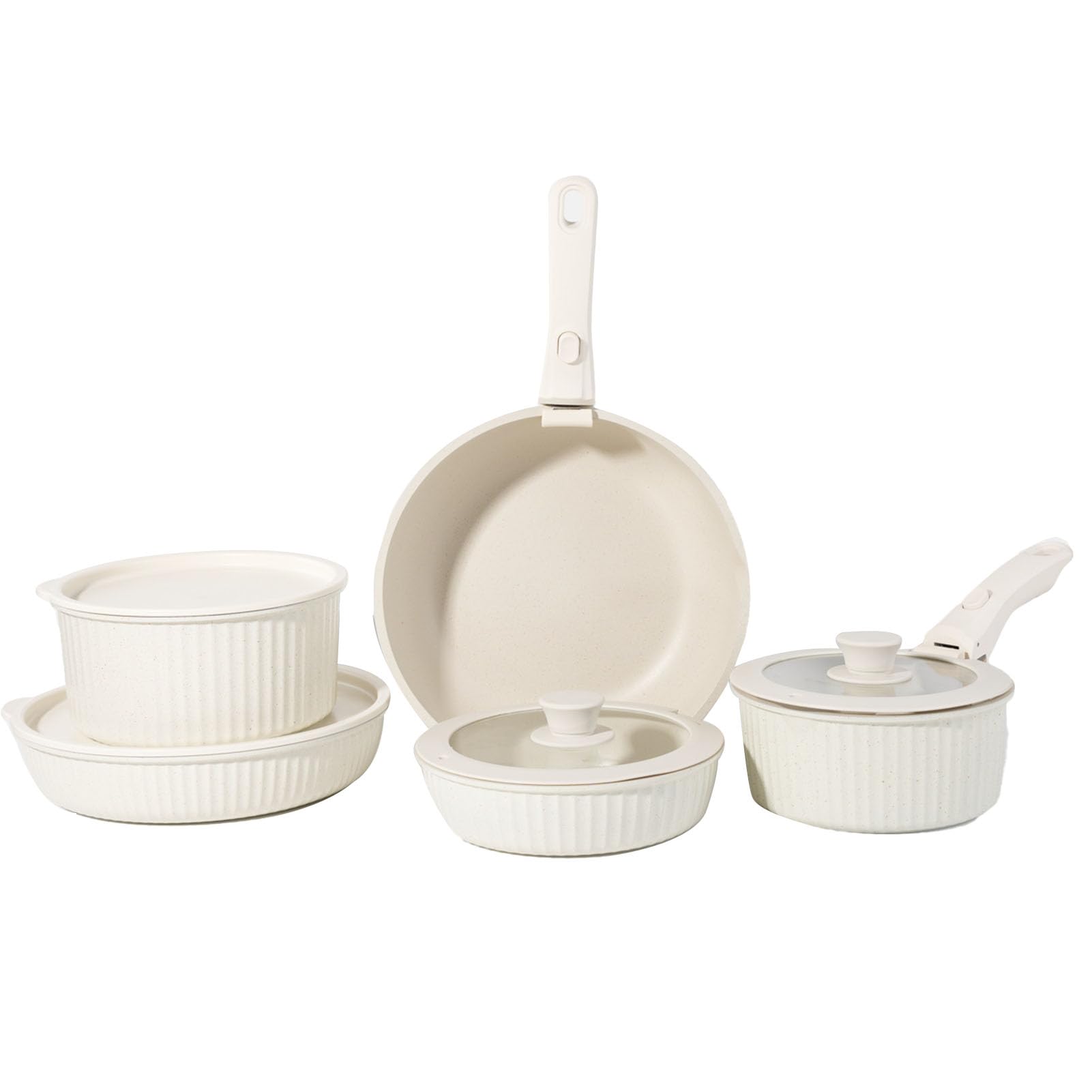 Jenivaint Induction Cookware Set, 3 Pcs Detachable Handle with Lid