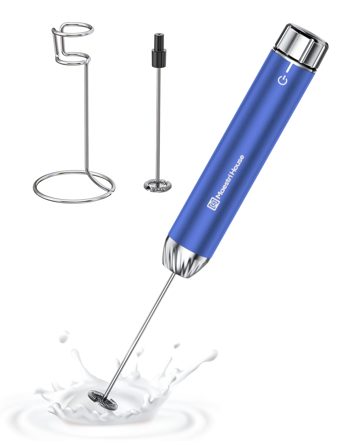 Maestri House Rechargeable Milk Frother with Stepless Speed Control, Handheld Electric Foam Maker Waterproof Drink Mixer Foamer 