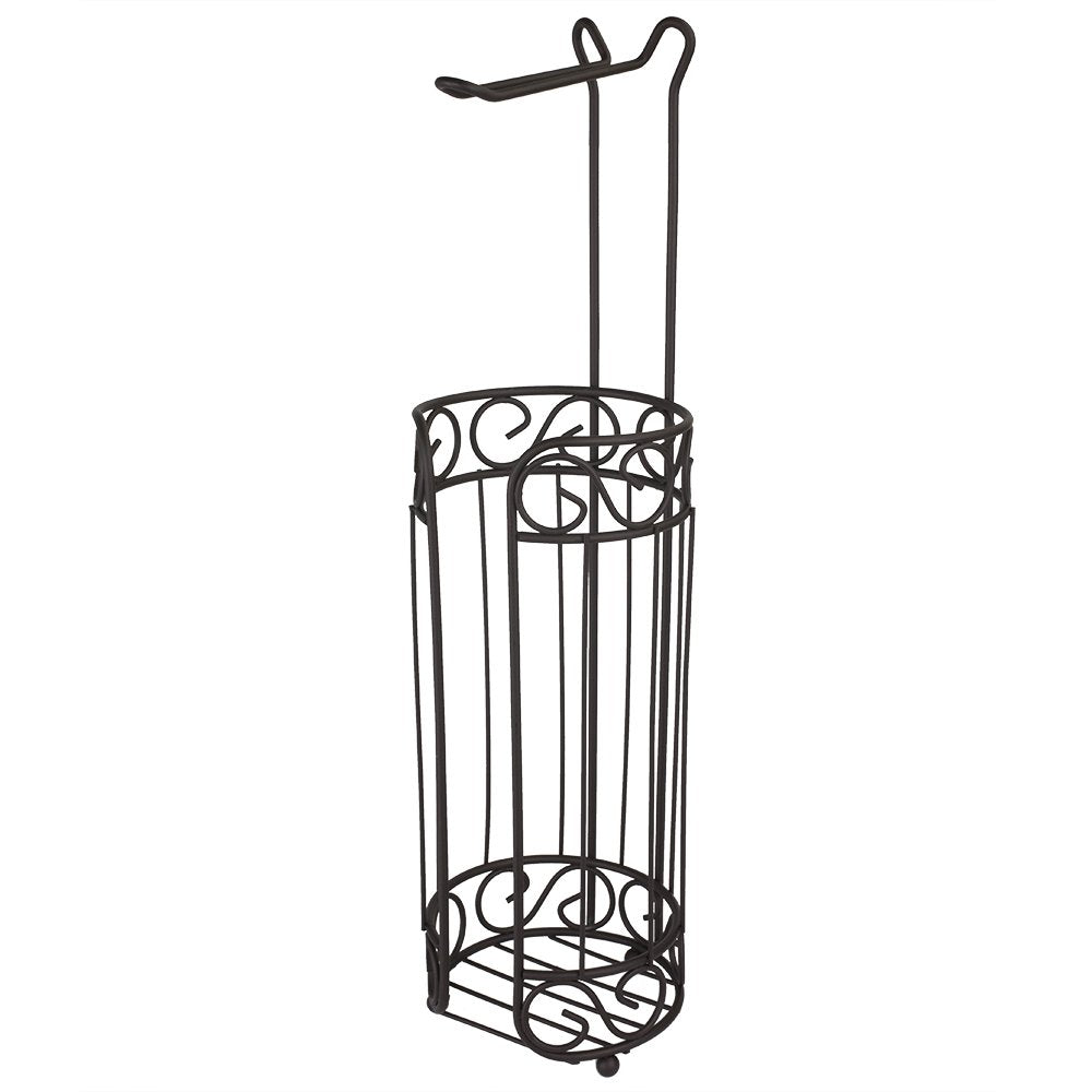 Home Basics Scroll Design Dispensing Toilet Paper Holder Stand, (Bronze) Steel Free-Standing Holder | Bathroom Toilet Paper Hold