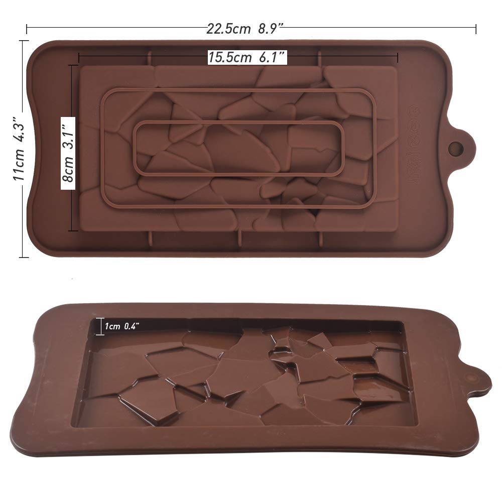 Ionegg Break Apart Silicone Chocolate Molds, Fragments Chocolate Bar Molds, Homemade Protein And Energy Bar Molds, 4 Packs