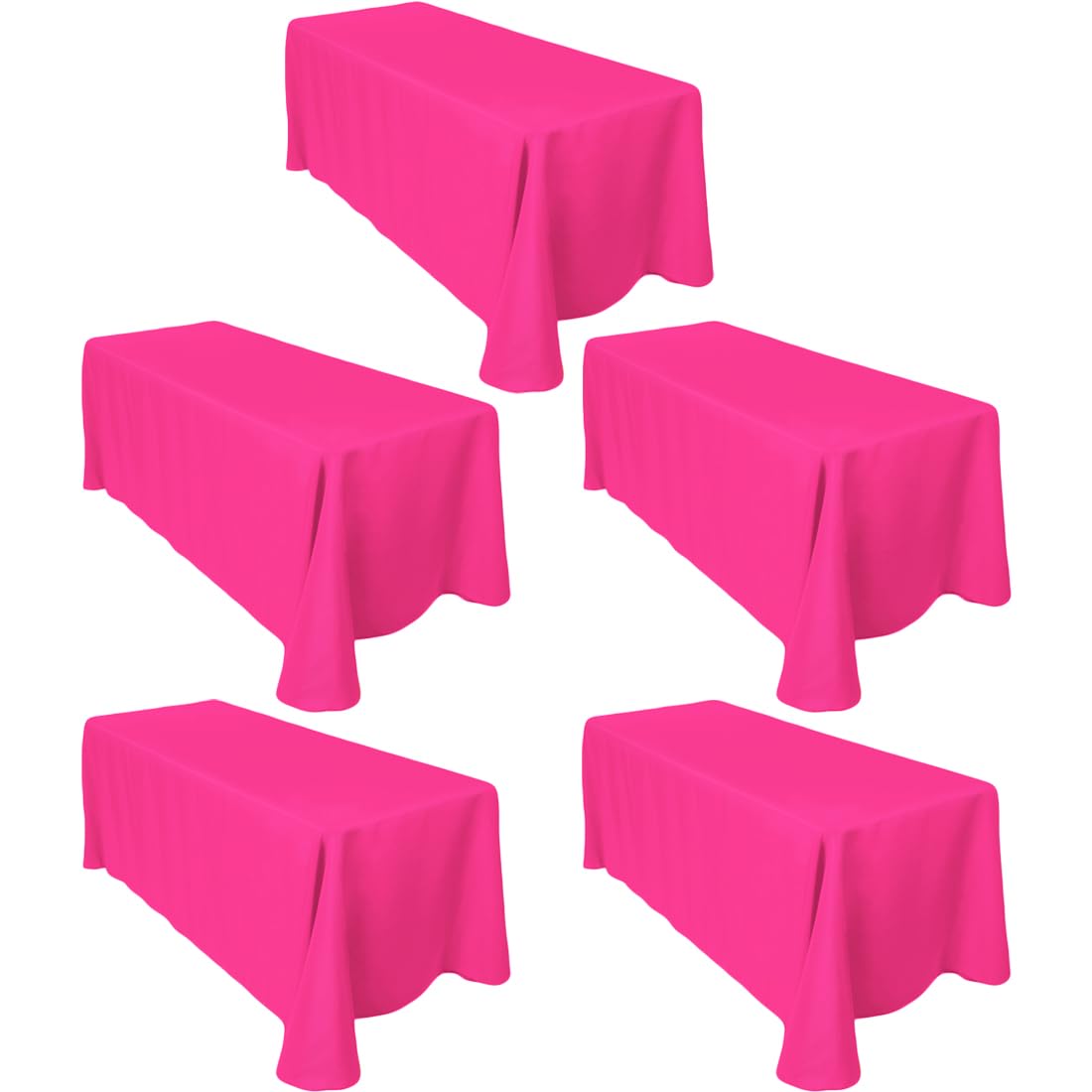 Ltc Linens 5-Pack 90X132 Inch Fuchsia Rectangular Tablecloths - Rounded Corners Table Cloths For 6 Ft Tables Floor-Length Drop -