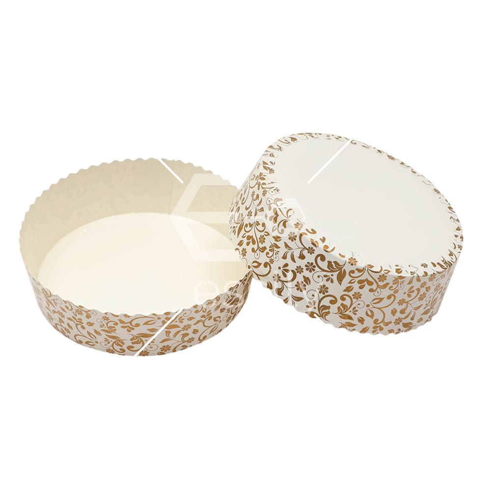 Esslly 6 Elegant Bake & Serve Paper Disposable Cake Mould Set, Gold Floret Design, Half Kg Capacity, Greaseproof & Heat-Resistan