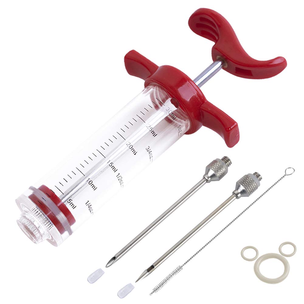 Ofargo Plastic Marinade Injector Syringe With Screw-On Meat Needle For Bbq Grill, 1-Oz, Red, Recipe E-Book (Download Pdf)