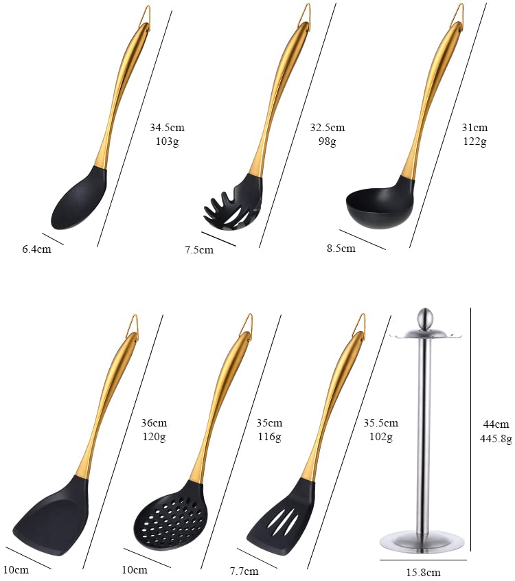 Qobimoon Silicone Cooking Utensil Set, 6 Pcs Silicone Cooking Kitchen Utensils Set, Non-Stick Kitchen Cookware Titanium Stainles