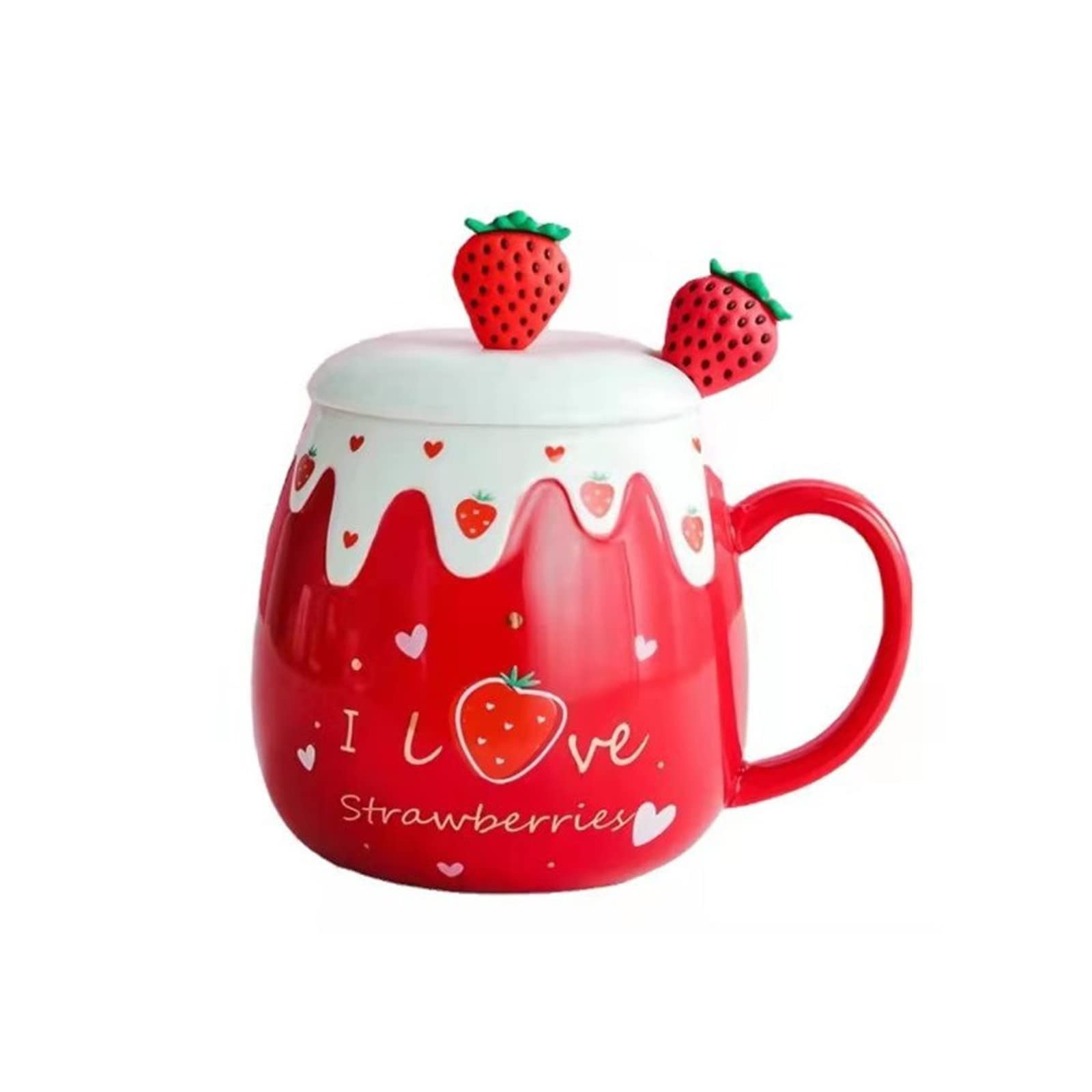 Coffee Mug Cups Ceramic Tea Cup Fruits Strawberry Shaped Handmade Cute Mugs With Lid Spoon Handle Office Home Hot Ice Chocolate 