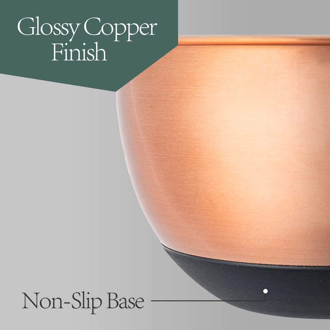 Samma Copper Mixing Bowls- Mixing Bowl Set With Stainless Steel Body- Copper With Black Silicone Bottom Mixing Bowl- Versatile K