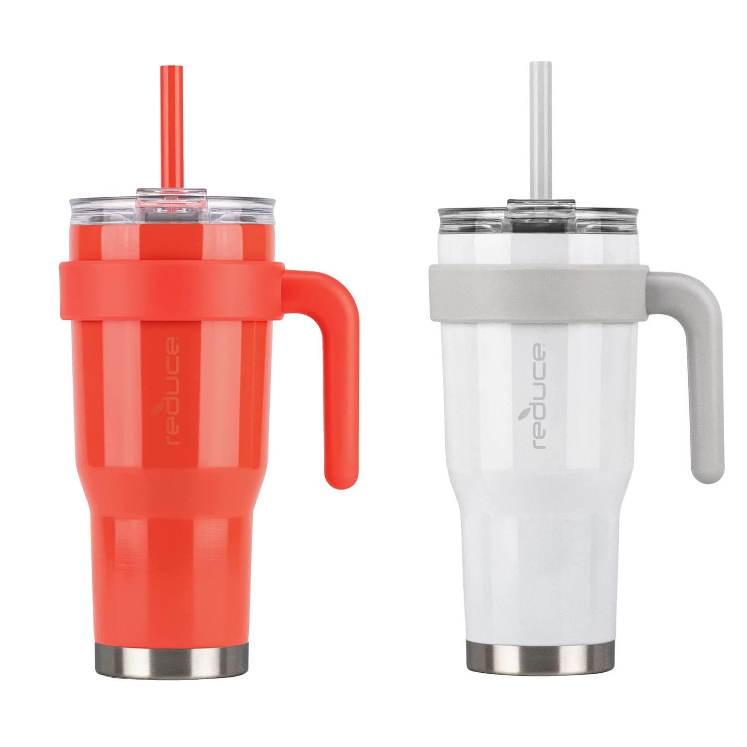 REDUCE 40 oz Mug Tumbler, Stainless Steel with Handle  BPA Free  (Red and White)