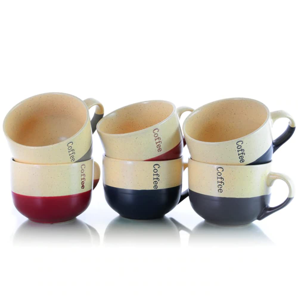 Elama Smooth Stoneware Mug Cup Set, 6 Piece, Dual-Tone Assorted Colors