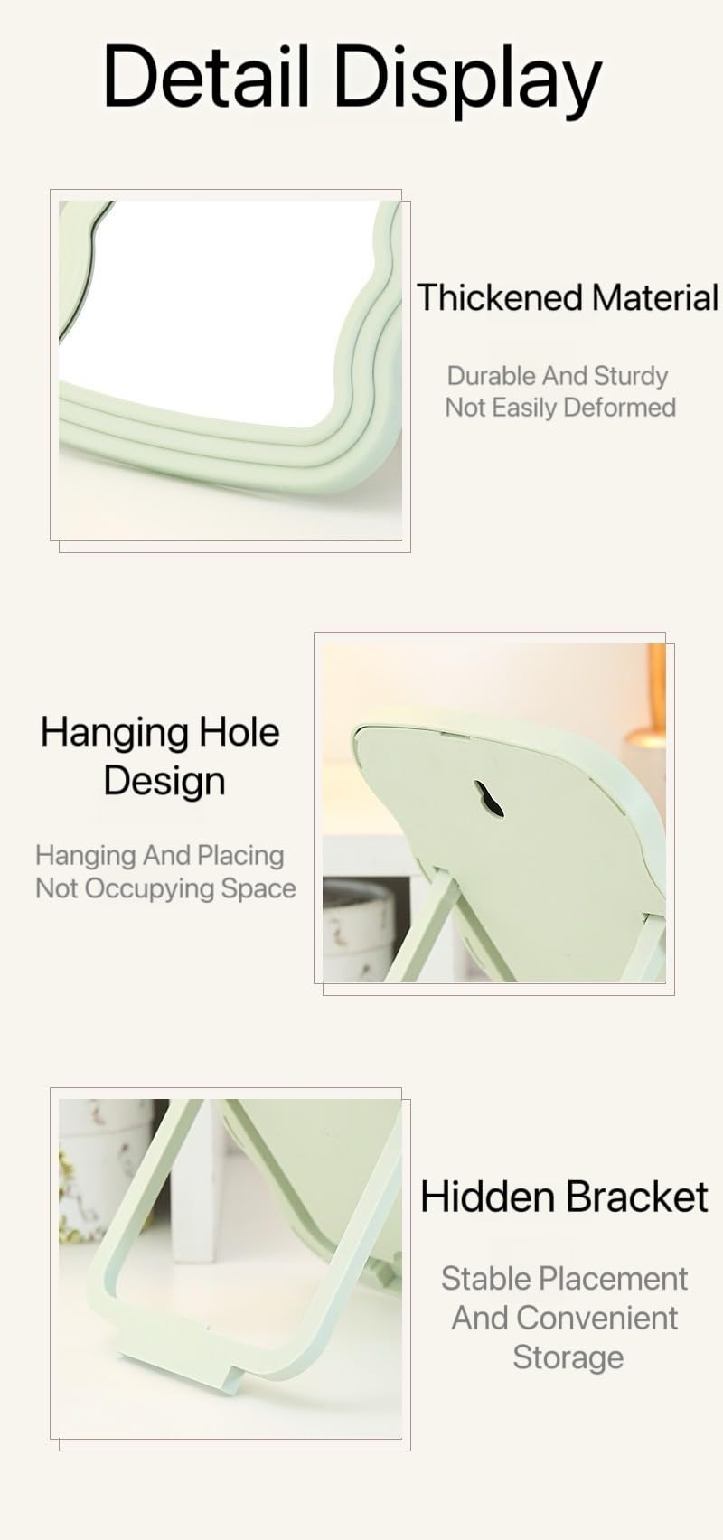 Kzhuim Green Wave Foldable Makeup Mirror - Minimalist Desktop Vanity Mirror, Eco-Chic Decor For Bathroom, Bedroom, Office (7.8X5