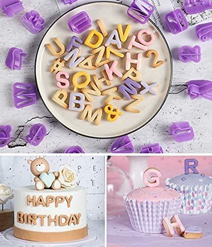 Blingkingdom 40Pcs Alphabet Cookie Cutters Set Purple Plastic Letter Icing Cake Decorating Fondant Number Cutters Mould Tools Fo
