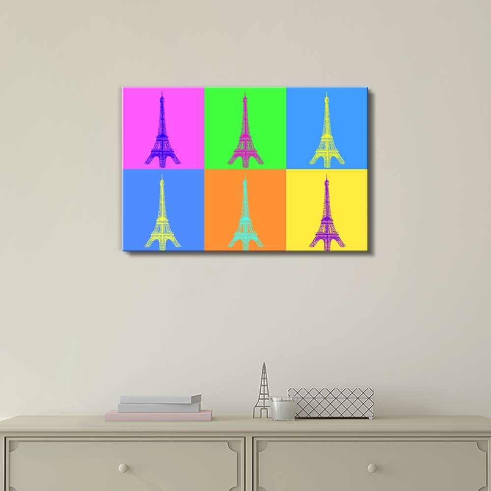 Wall26 - Canvas Wall Art - Multi-Color Pop Art With Eiffel Tower - Giclee Print Gallery Wrap Modern Home Art Ready To Hang - 16'