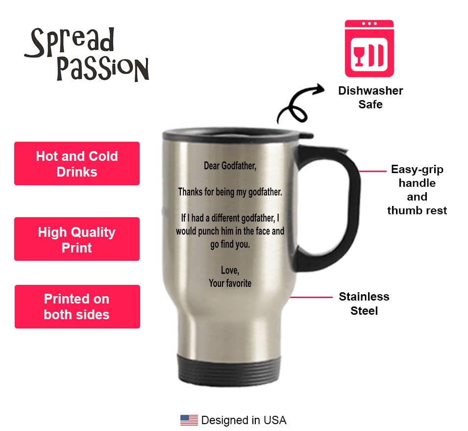 Spreadpassion - Dear Godfather Tumbler - Stainless Steel Novelty Tumbler For Birthday And Anniversary Parties - Gift Idea For Ap