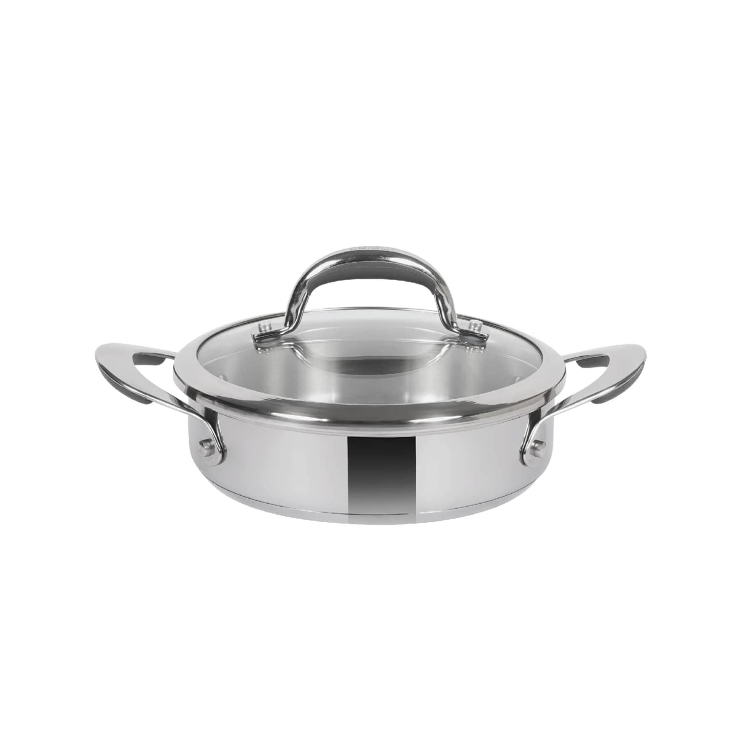Meyer Select Nickel Free Stainless Steel Sauteuse With Glass Lid | Steel Frying Pan With Lid And 2 Side Handles | Gas And Induct