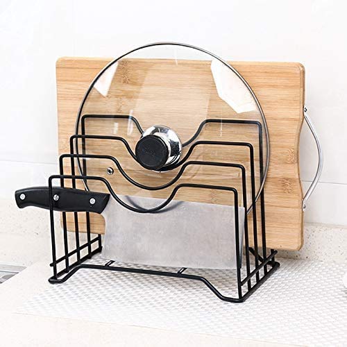 Gion 4 Slot Stainless Iron Cutting Board Holder, Cutting Board Storage Organizer, Pot Lid Rack Organizer (1Pcs) (Black)