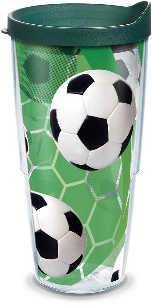 Tervis Soccer Balls  Turf Background Tumbler with Wrap and Hunter Green Lid 24oz, Clear, 1 Count (Pack of 1)