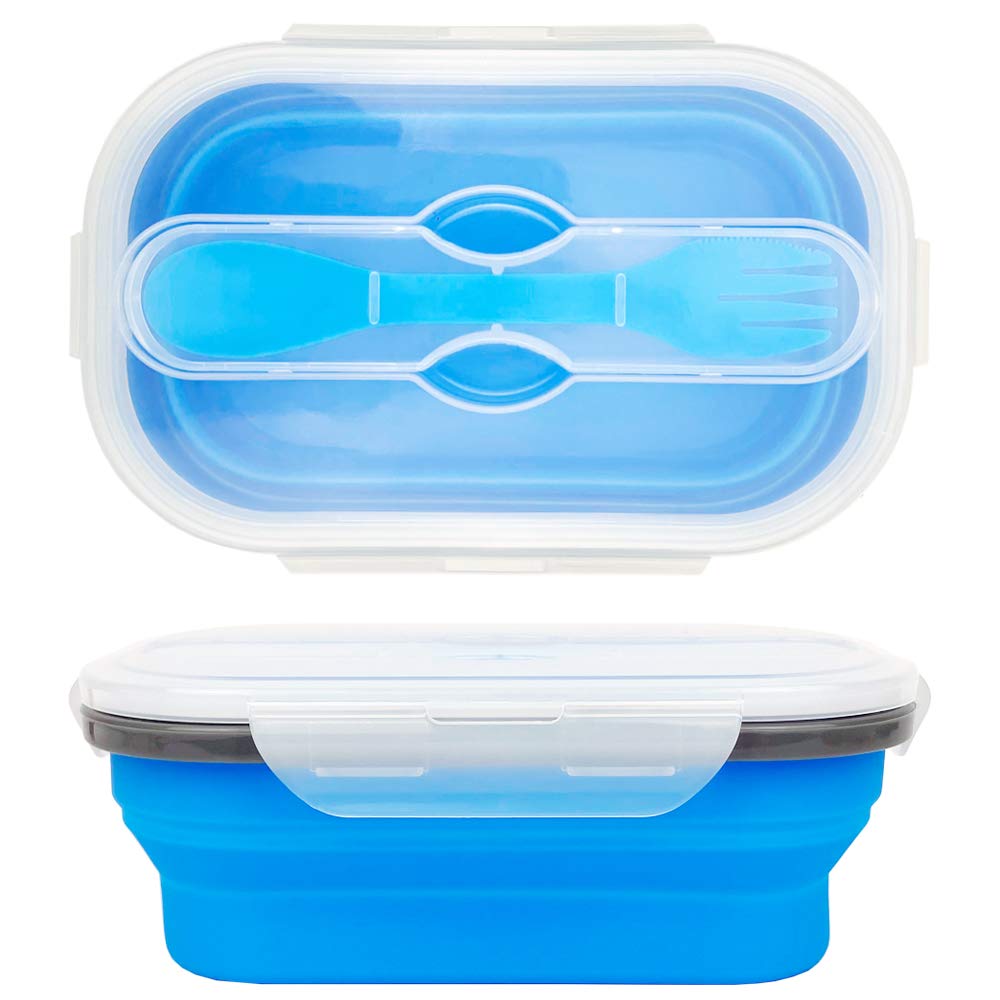 Cartints 800Ml Collapsible Bento Lunch Box, Silicone Food Storage Container, With Leakproof Lids And Spoon, Microwave Freezer Sa