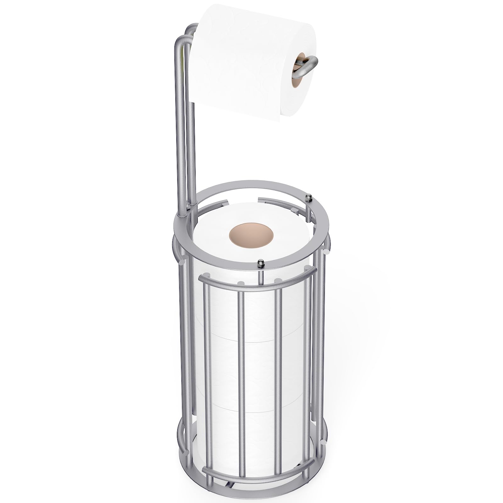 Meangood Toilet Paper Holder Stand And Tissue Paper Roll Dispenser For 4 Mega Rolls (Matte Silver)