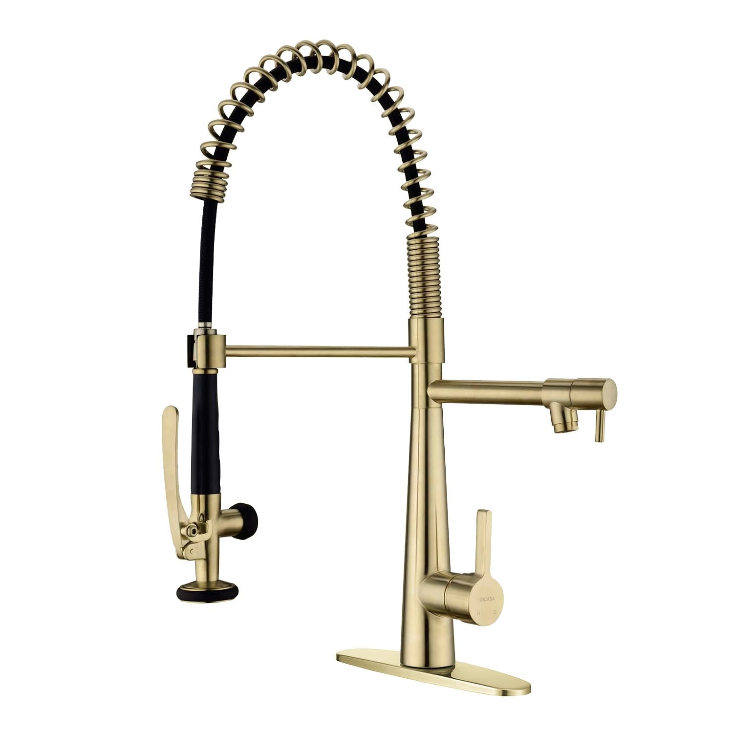 GICASA Copper Kitchen Faucet, Solid Brass Brushed Gold Kitchen Faucet, Heavy Duty Spring Pre-Rinse Single Handle Kitchen Faucets