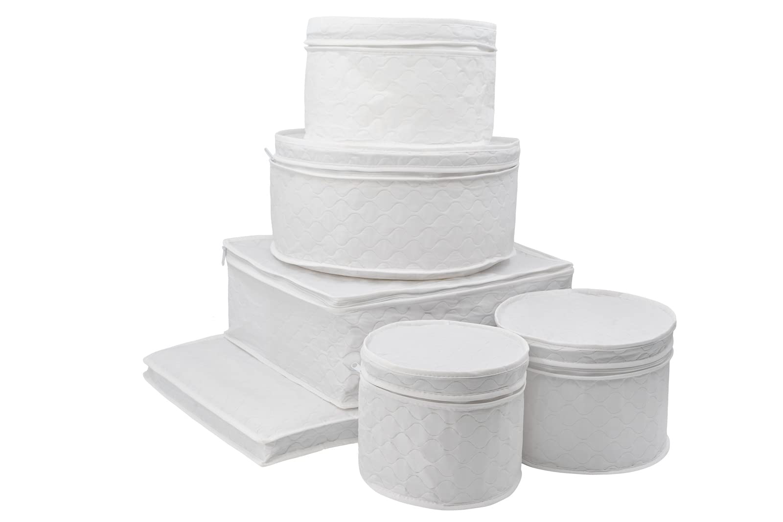 LAMINET 6 Piece Quilted Dinnerware Storage Starter Set - Includes 4 Plate Cases, 1 Cup Case & Platter Case - WHITE